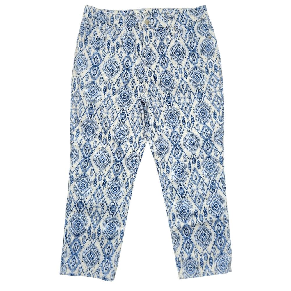 Chico's Girlfriend Slim Leg Crop Ikat Blue Pants Size Chico's 1.5 US 10